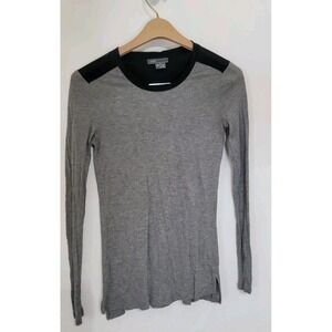 Vince Silk Trim Long Sleeve T-Shirt V2157-82111 Gray Black Size XS